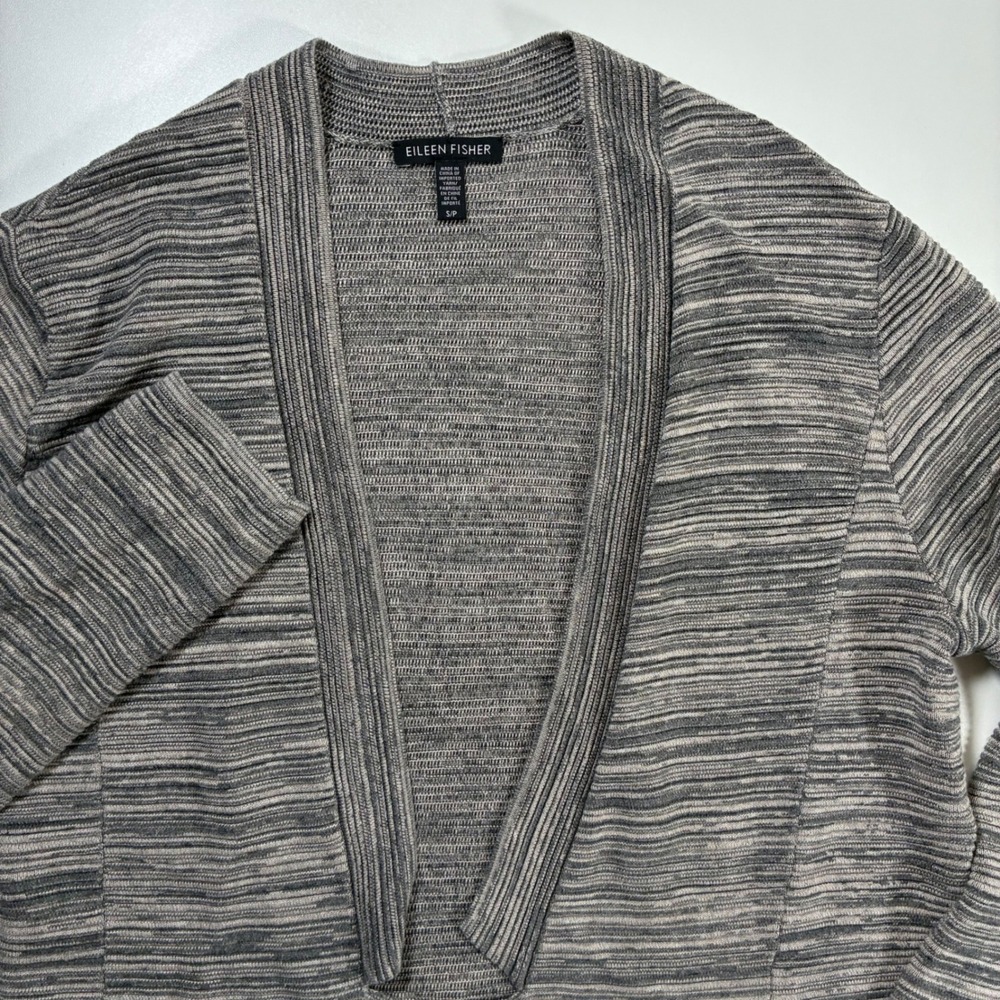 Eileen Fisher Cardigan Sweater Women S/P Gray Space Dye Open Front Tencel Knit